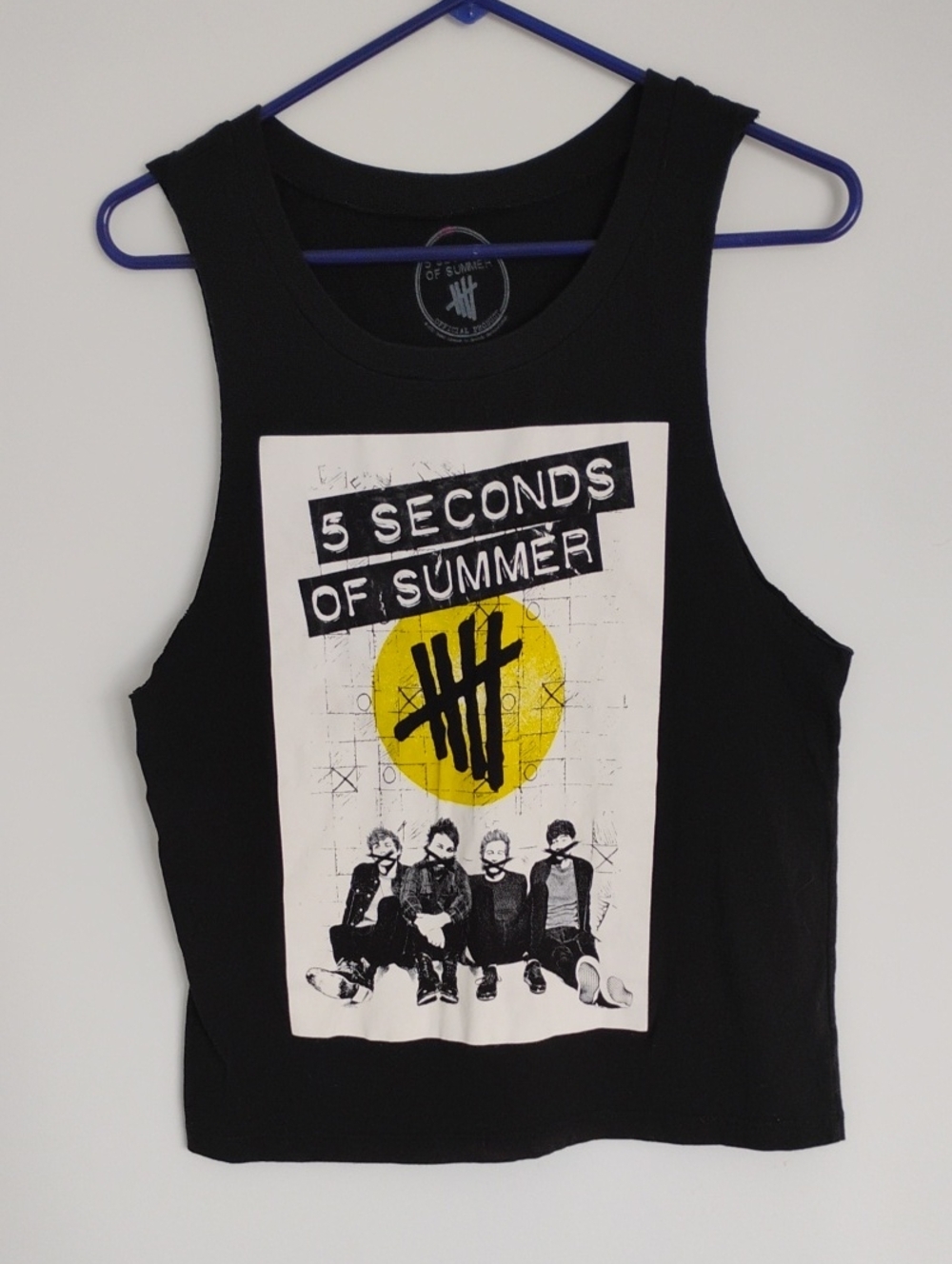 5 Seconds Of Summer Black Tank Top Muscle Tee with Yellow Graphic EUC Medium